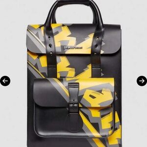 Dr. Martens-AirWair script logo Black & Yellow Graphic Backpack RARE NWT LAST 1!